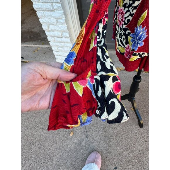 A. Grace Atsy Floral Patchwork Tunic Top L Bright Multicolor Asymmetrical Boho - Picture 10 of 10